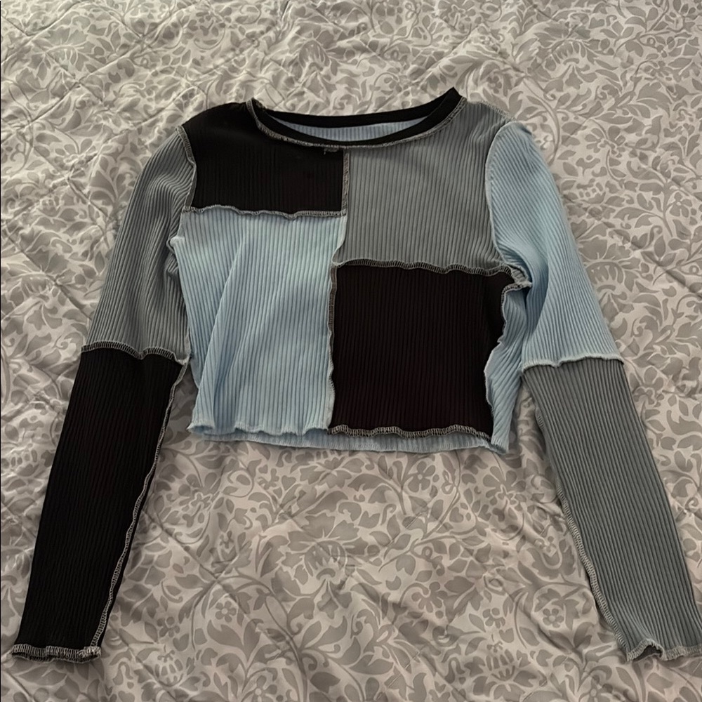 Colorblock Long Sleeve Ribbed Top